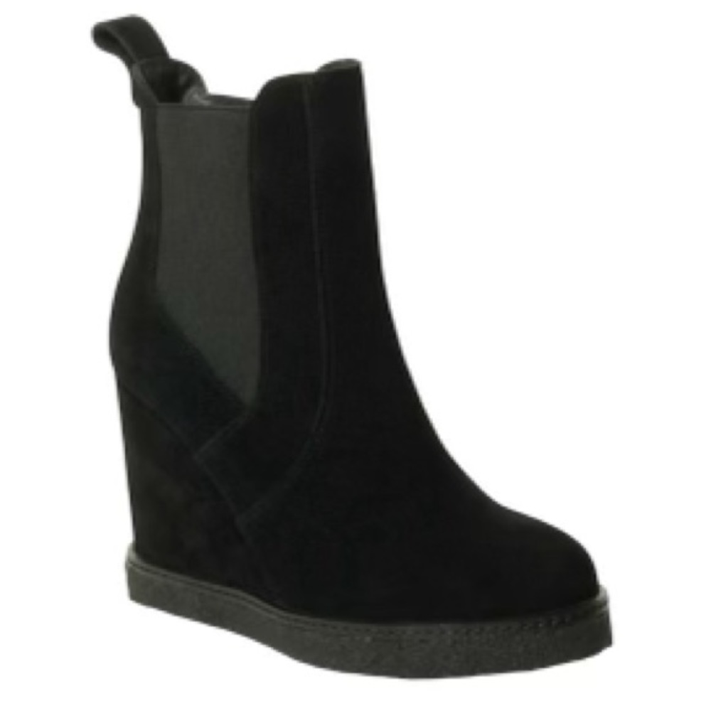 VANELi Jabel Black Suede Wedge Ankle Boots 8N Narrow Side Zip Comfort
